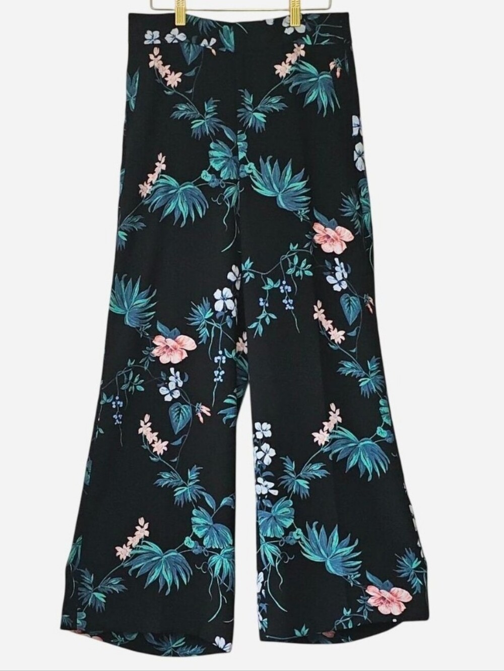 BANANA REPUBLIC Women's Black Floral Print Wide-Leg Pants.‎ Size 4